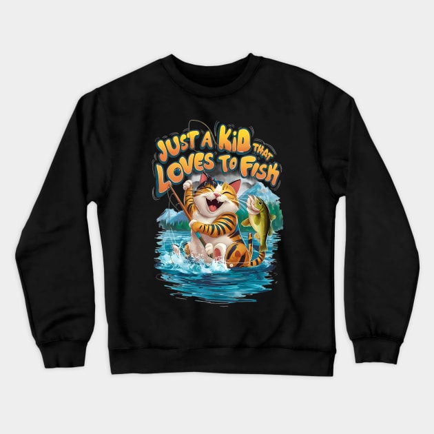 Whiskered Purrfection: A Feline Fishermans Delight Crewneck Sweatshirt by coollooks